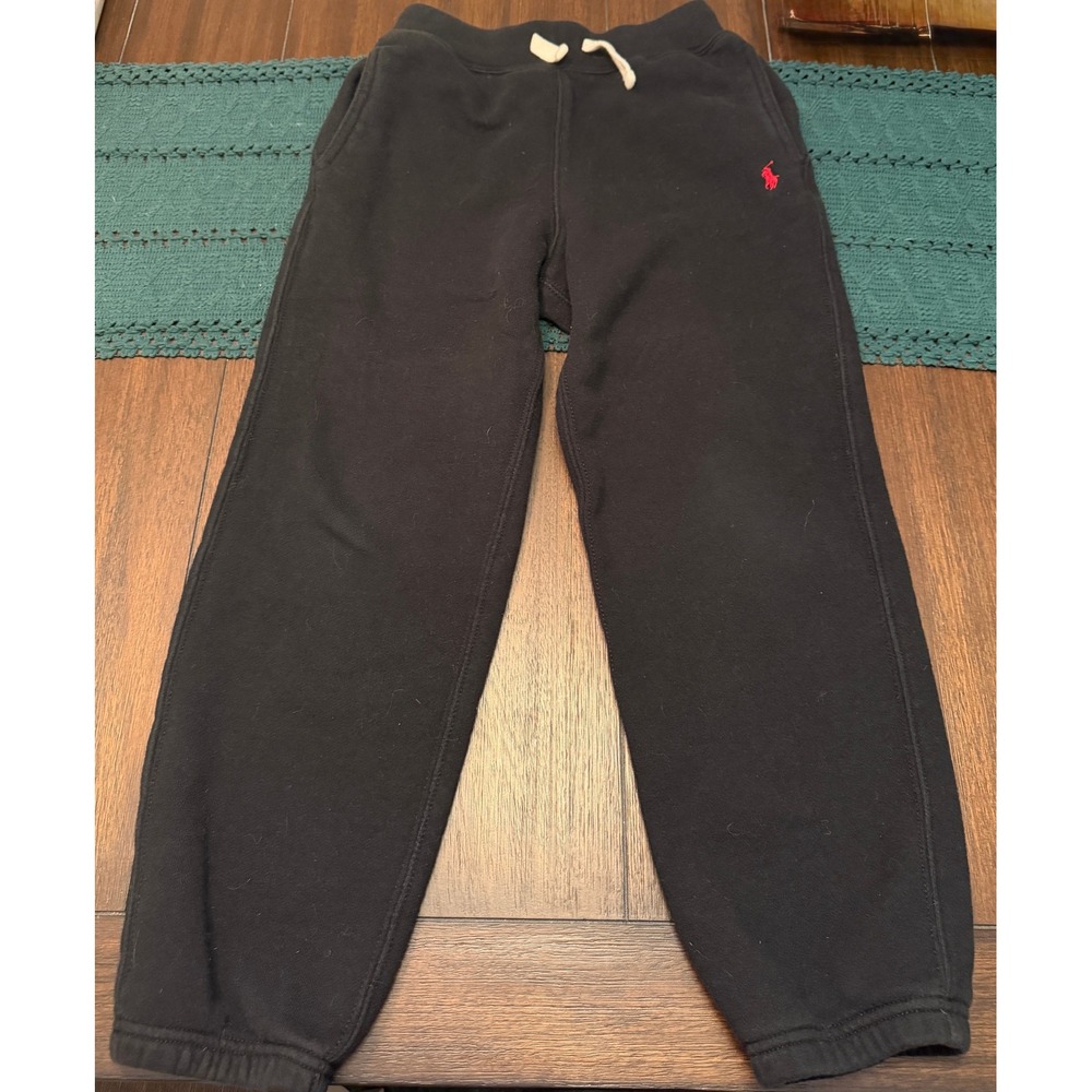 Polo Ralph Lauren Boys Black Fleece Jogger Sweatpants Red Pony Size S